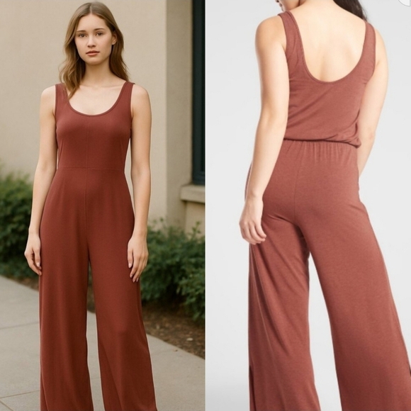 Women's Navy and Brown Jumpsuit - Picture 1 of 11